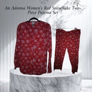 An Adonna Women's Red Snowflake Two-Piece Pajama Set